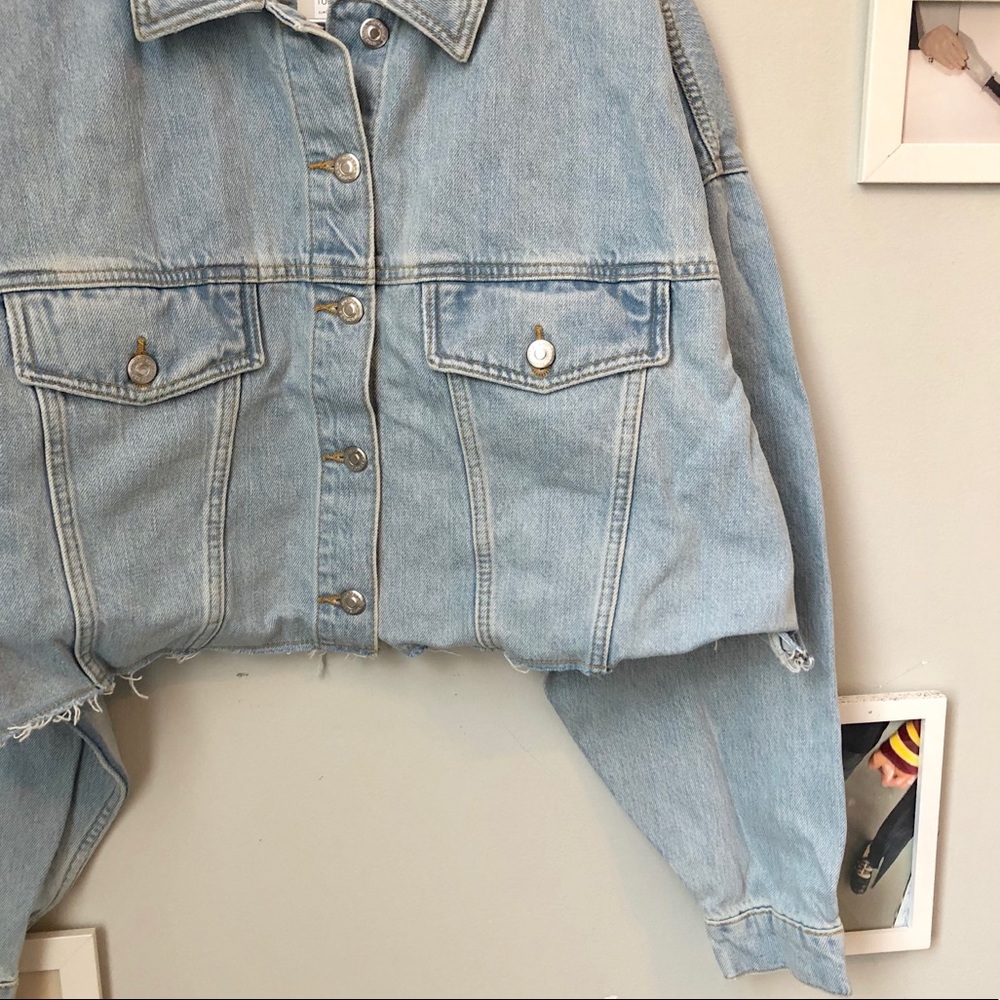 [ nwt ] Topshop Bleached Hacked Denim Jacket - Picture 7 of 8